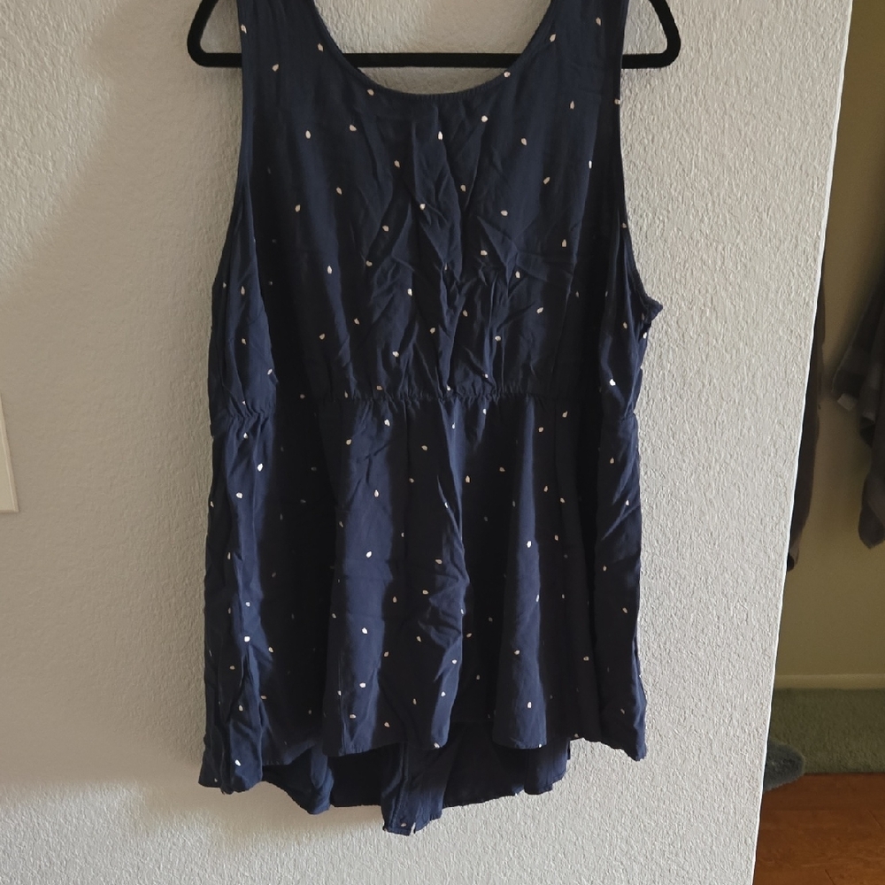 Navy Blue Sleeveless Top with Silver Dots